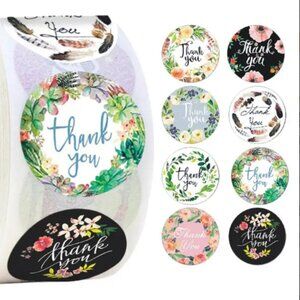 500 Thank You Flowers Stickers 1 inch 8 Different Designs NIB
